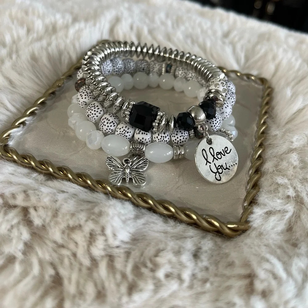 Beaded Love Stretch Charm Bracelet (3pc) NWOT